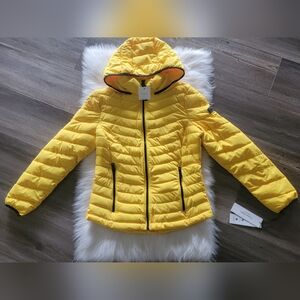 New With Tags Calvin Klein Packable Bright Yellow Puffer Jacket Small